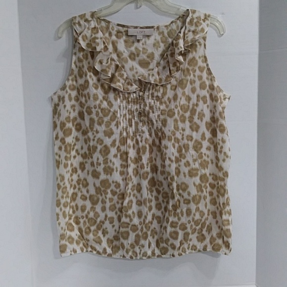 LOFT Tops - *EUC* Ann Taylor LOFT Cotton Sheer Tan & White Leopard Print Sleeveless Blouse